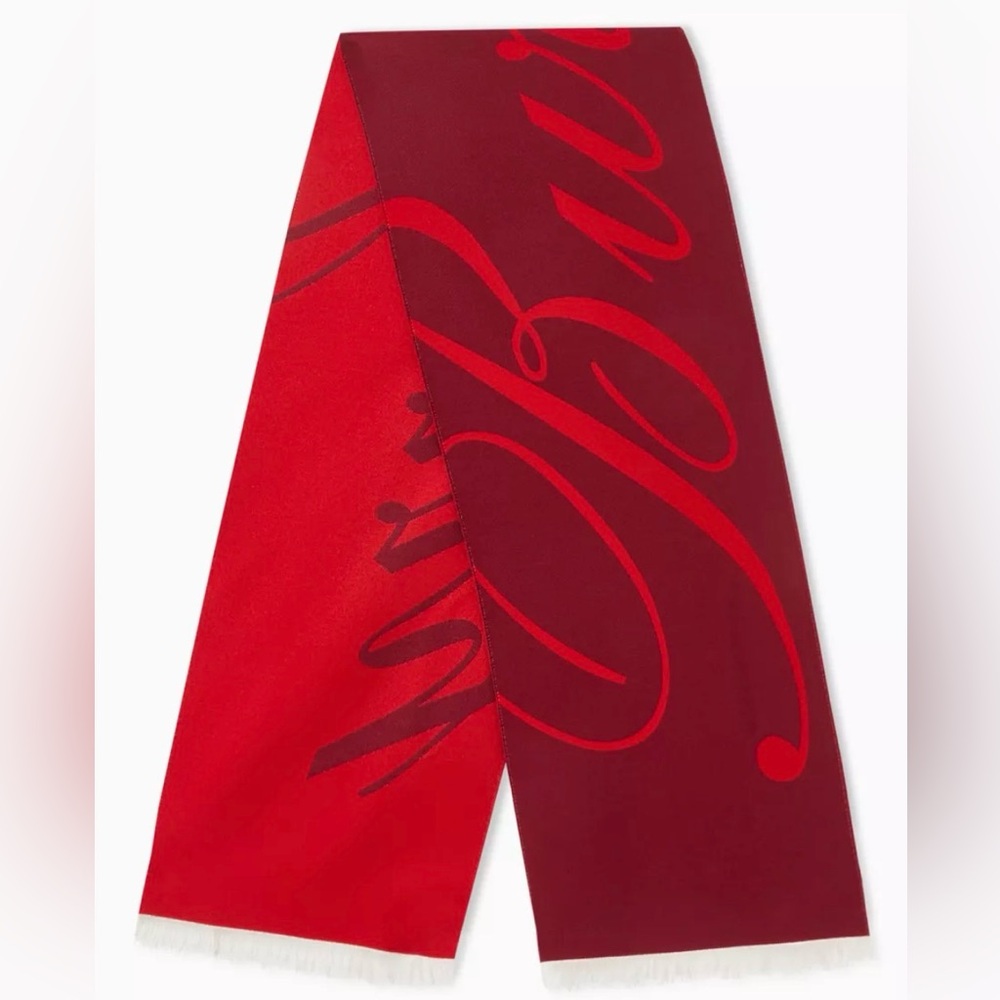 BURBERRY Large Red Script Logo Jacquard Scarf in Wool Silk-blend